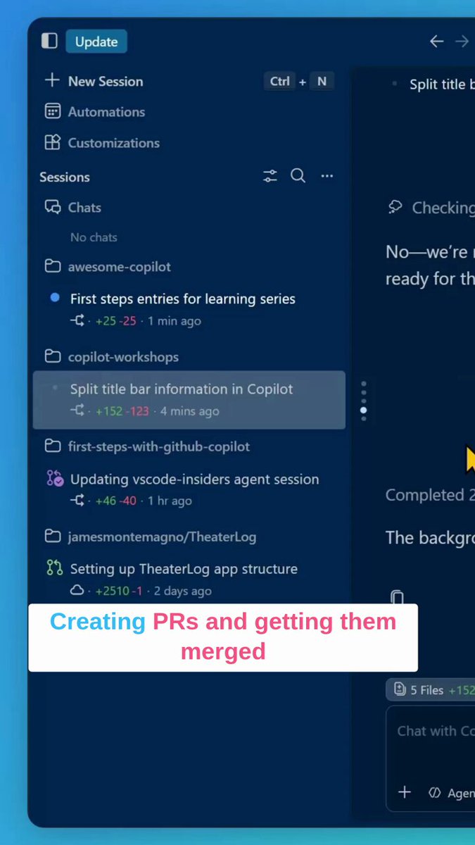 نافذة Agents في VS Code وميزة Agent Merge